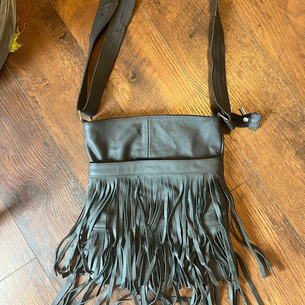 Like new Fringe blue-grey Leather Crossbody Bag by Classic Rock Couture
